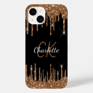 Coque Pour iPhone 14 Parties scintillant d'or noir gouttes de script mo