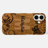 Coques Case-Mate iPhone Parties scintillant d'or noir Papillon Fleur Monog (Verso (horizontal))