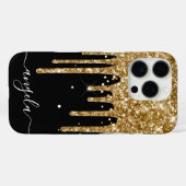Coques Case-Mate iPhone Parties scintillant d'or Noir Signature de Glam (Verso (horizontal))