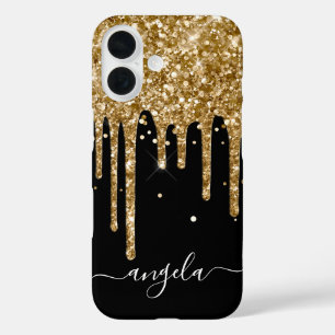Coques iPhone 16 Parties scintillant d'or Noir Signature de Glam