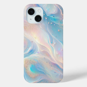 Coque Pour iPhone 15 Parties scintillant d'or Opal Blue Holographic
