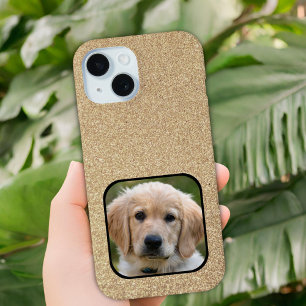 Coque Pour iPhone 15 Parties scintillant d'or photo de chien de compagn