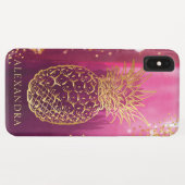 Coques Case-Mate iPhone Parties scintillant d'or rose ananas personnalisé (Dos (Horizontal))
