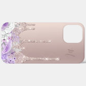 Coques Case-Mate iPhone Parties scintillant d'or rose fleuri violet goutte (Retour (horizontal))