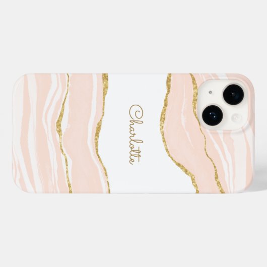 Coques Case-Mate iPhone Parties scintillant dorée en marbre rose vif (Verso (horizontal))