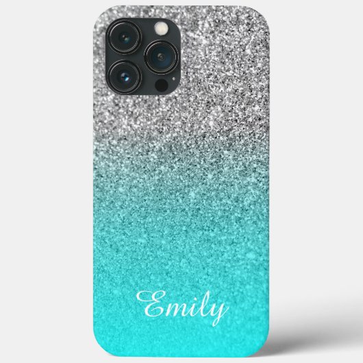 Coques Case-Mate iPhone Parties scintillant en argent Aqua Ombre Personnal (Verso)