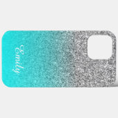 Coques Case-Mate iPhone Parties scintillant en argent Aqua Ombre Personnal (Verso (horizontal))
