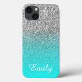 Coques Case-Mate iPhone Parties scintillant en argent Aqua Ombre Personnal (Verso)