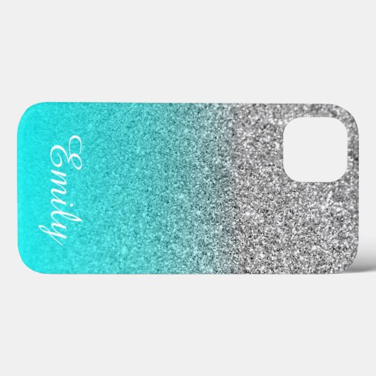 Coques Case-Mate iPhone Parties scintillant en argent Aqua Ombre Personnal (Verso (horizontal))