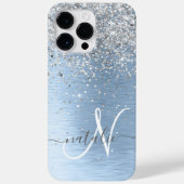 Coques Case-Mate iPhone Parties scintillant en argent brossé bleu Nom du m (Verso)
