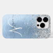 Coques Case-Mate iPhone Parties scintillant en argent brossé bleu Nom du m (Verso (horizontal))