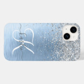 Coques Case-Mate iPhone Parties scintillant en argent brossé bleu Nom du m (Verso (horizontal))