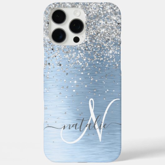 Coques Case-Mate iPhone Parties scintillant en argent brossé bleu Nom du m (Verso)