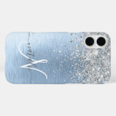 Coques Case-Mate iPhone Parties scintillant en argent brossé bleu Nom du m (Verso (horizontal))