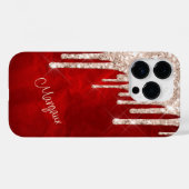 Coques Case-Mate iPhone Parties scintillant en argent Crimson sur Monogram (Verso (horizontal))