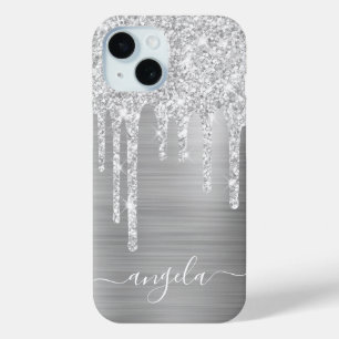Coque Pour iPhone 15 Parties scintillant en argent pâle - signature de 