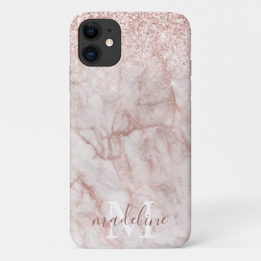 Coques Case-Mate iPhone Parties scintillant en marbre brillant or Rose fil (Dos)