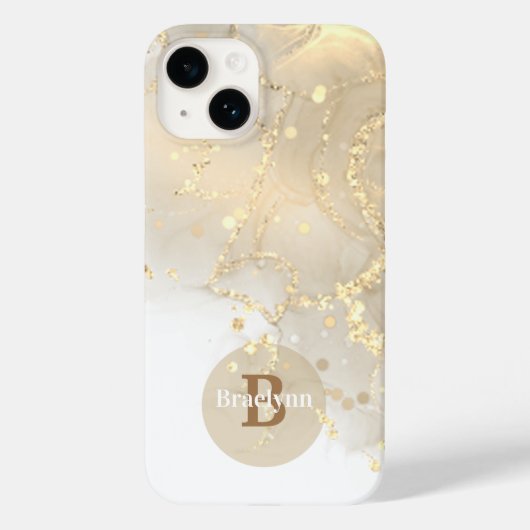 Coques Case-Mate iPhone Parties scintillant en marbre d'or monogramme pers (Verso)