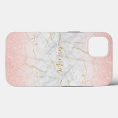 Coques Case-Mate iPhone Parties scintillant en marbre rose rose sur mesure (Verso (horizontal))