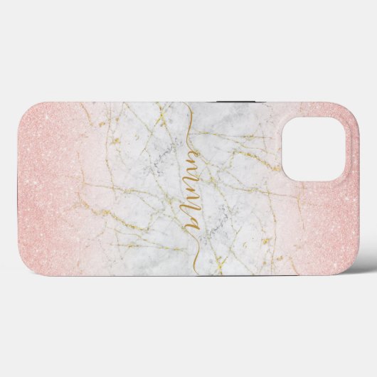 Coques Case-Mate iPhone Parties scintillant en marbre rose rose sur mesure (Verso (horizontal))
