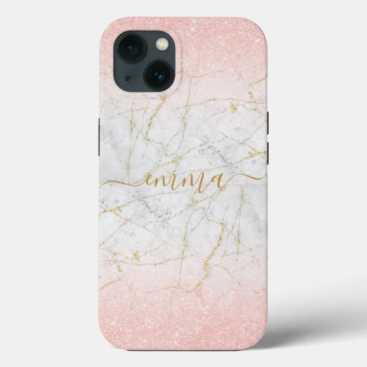 Coques Case-Mate iPhone Parties scintillant en marbre rose rose sur mesure (Verso)
