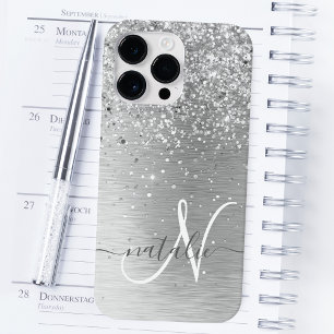 Coque Pour Pour iPhone 14 Pro Max Parties scintillant en métal brossé argenté Nom du