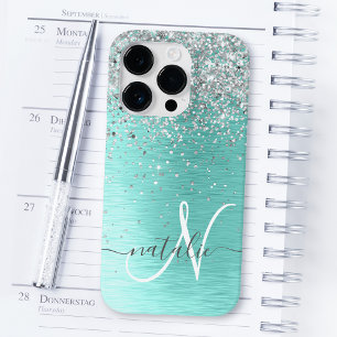 Coque Pour iPhone 14 Pro Parties scintillant en métal brossé argenté Nom du