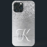 Case-Mate iPhone Case Parties scintillant en métal brossé argenté Nom du<br><div class="desc">Personnalisez facilement ce design branché de boîtier de téléphone chic avec une jolie parties scintillant brillante en argent sur un arrière - plan métallique brossé en argent.</div>