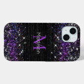 Coques Case-Mate iPhone Parties scintillant en métal brossé noir violet mo (Verso (horizontal))