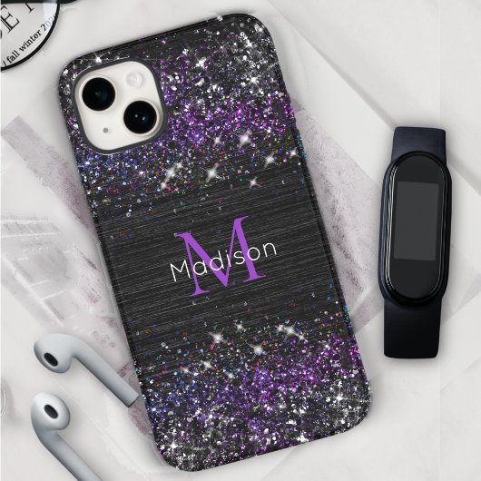 Coques Case-Mate iPhone Parties scintillant en métal brossé noir violet mo
