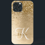 Case-Mate iPhone Case Parties scintillant en métal brossé or Nom du mono<br><div class="desc">Personnalisez facilement ce design branché de boîtier de téléphone chic avec une jolie parties scintillant dorée brillante sur un arrière - plan métallique brossé en or.</div>