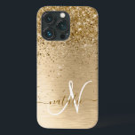 Case-Mate iPhone Case Parties scintillant en métal brossé or Nom du mono<br><div class="desc">Personnalisez facilement ce design branché de boîtier de téléphone chic avec une jolie parties scintillant dorée brillante sur un arrière - plan métallique brossé en or.</div>