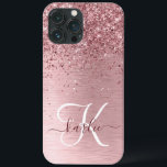 Case-Mate iPhone Case Parties scintillant en métal brossé rose pâle Nom<br><div class="desc">Personnalisez facilement ce design branché de boîtier de téléphone chic avec une jolie parties scintillant brillante rose vif sur un arrière - plan métallique brossé rose vif.</div>