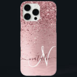 Coques iPhone 16 Pro Max Parties scintillant en métal brossé rose pâle Nom<br><div class="desc">Personnalisez facilement ce design branché de boîtier de téléphone chic avec une jolie parties scintillant brillante rose vif sur un arrière - plan métallique brossé rose vif.</div>