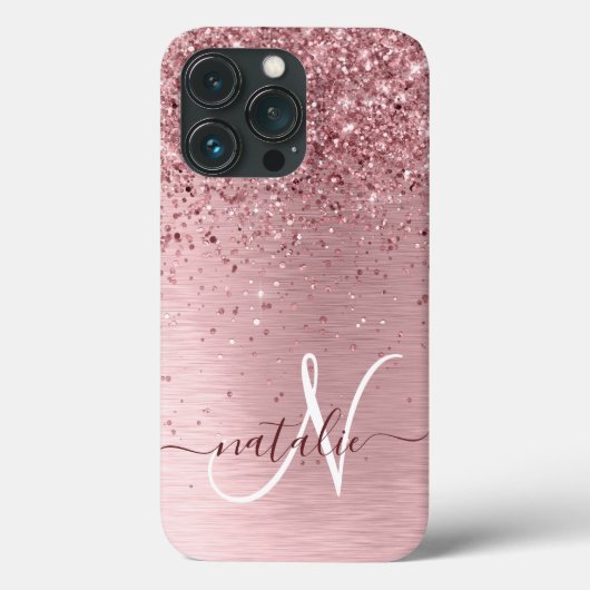 Coques Case-Mate iPhone Parties scintillant en métal brossé rose pâle Nom (Verso)