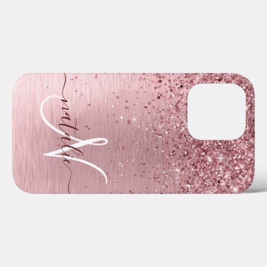 Coques Case-Mate iPhone Parties scintillant en métal brossé rose pâle Nom (Verso (horizontal))