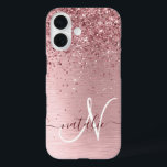 Coques iPhone 16 Parties scintillant en métal brossé rose pâle Nom<br><div class="desc">Personnalisez facilement ce design branché de boîtier de téléphone chic avec une jolie parties scintillant brillante rose vif sur un arrière - plan métallique brossé rose vif.</div>