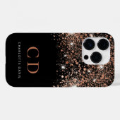 Coques Case-Mate iPhone Parties scintillant en or noir rose nom monogramme (Verso (horizontal))