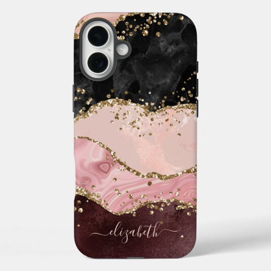 Coques Case-Mate iPhone Parties scintillant en or noir vidé Nom de l'agate (Verso)