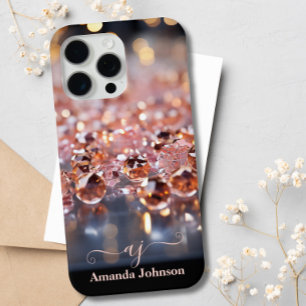 Coque iPhone 15 Pro Max Parties scintillant en or rose pâle  en pierres pr