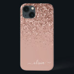 Case-Mate iPhone Case Parties scintillant en or rose pâle Nom du monogra<br><div class="desc">Rose Gold - Blush Pink Faux Étincelle et Parties scintillant à goutte brossé en métal Nom et téléphone initial. Cela rend le cadeau parfait pour 16 ans,  mariage,  douche nuptiale,  anniversaire,  baby shower ou bachelorette pour quelqu'un qui aime le luxe glam et les styles chic.</div>