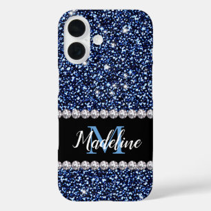Coques iPhone 16 Parties scintillant et pierres précieuses bleues d