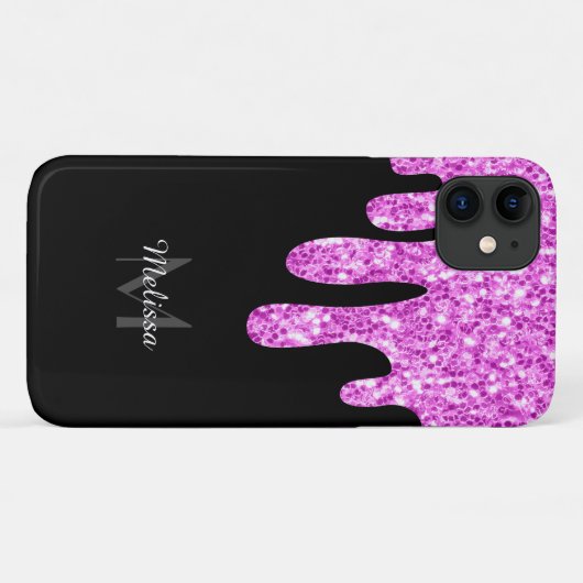 Coques Case-Mate iPhone Parties scintillant étincelante rose noir Monogram (Dos (Horizontal))