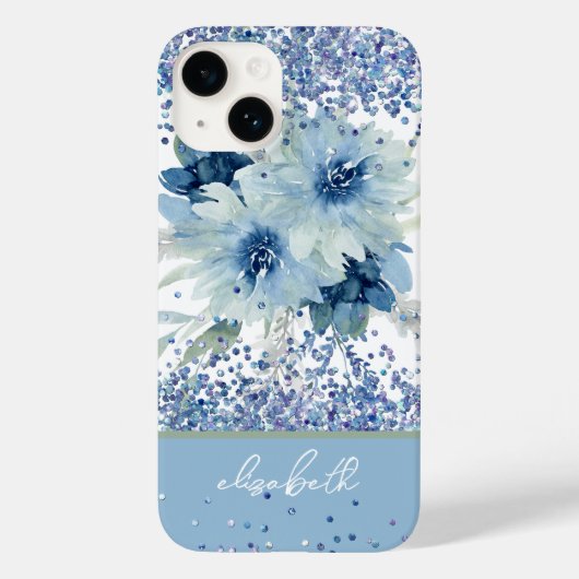 Coques Case-Mate iPhone Parties scintillant florale bleue personnalisée No (Verso)