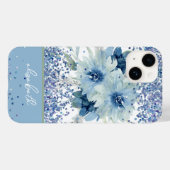 Coques Case-Mate iPhone Parties scintillant florale bleue personnalisée No (Verso (horizontal))