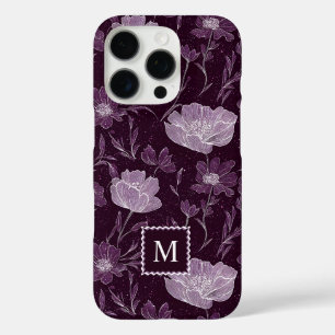 Coques iPhone 16 Pro Parties scintillant florale violet Motif Monogramm