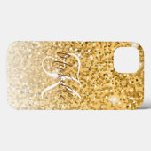 Coques Case-Mate iPhone Parties scintillant Girly Gold Étincelle Monogramm (Verso (horizontal))