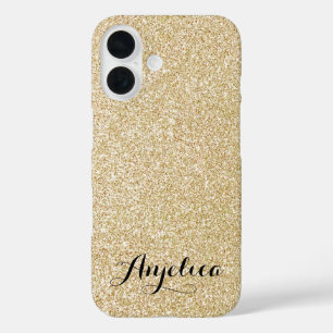 Coques iPhone 16 Parties scintillant Gold Faux Noir Script Type Nom