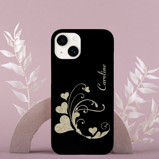 Coques Case-Mate iPhone Parties scintillant Gold Heart Faux sur Black
