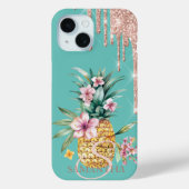 Coques Case-Mate iPhone Parties scintillant gouttes d'ananas floral vert (Verso)